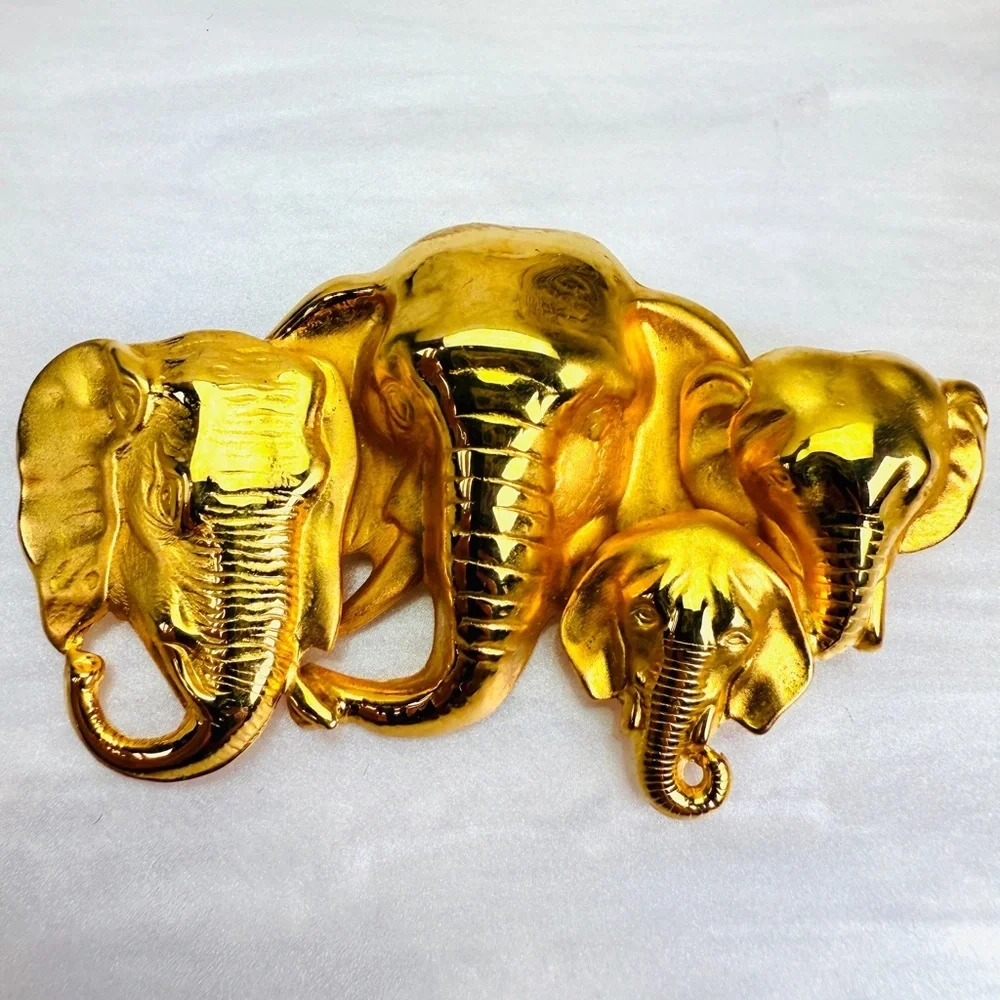 Vintage Goldtone Elephant Family Brooch Pin